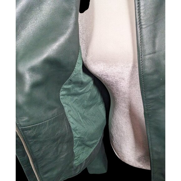 Corbani Green Quilted Shoulder Genuine Leather Moto Jacket Size Medium - Picture 11 of 13